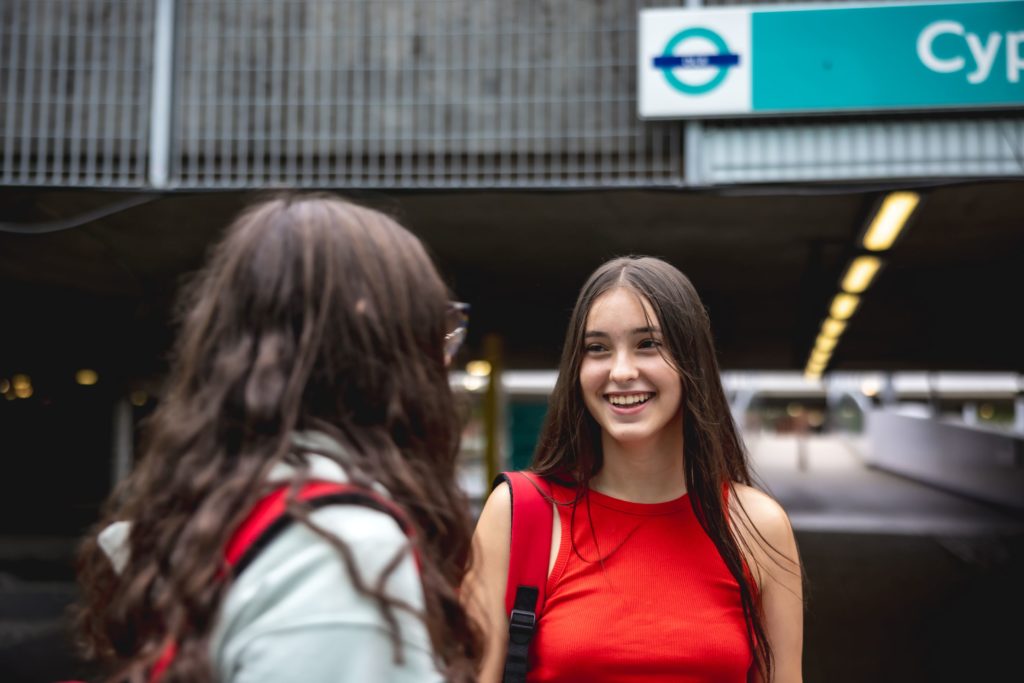 Language in Action students at Cyprus DLR station by UEL campus.