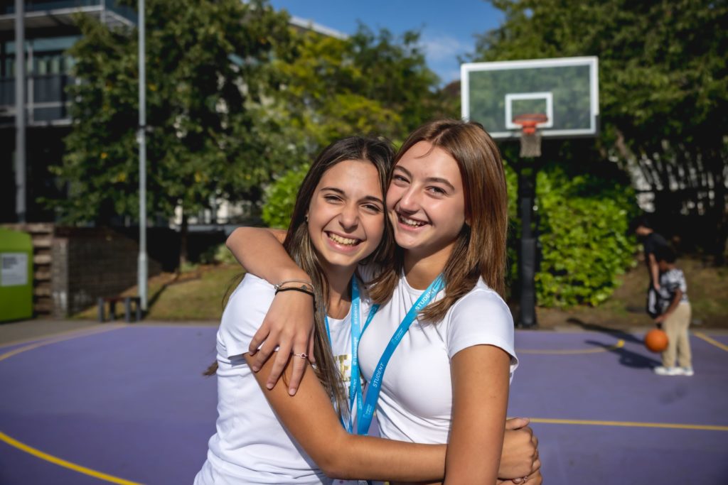 Students in basketball court